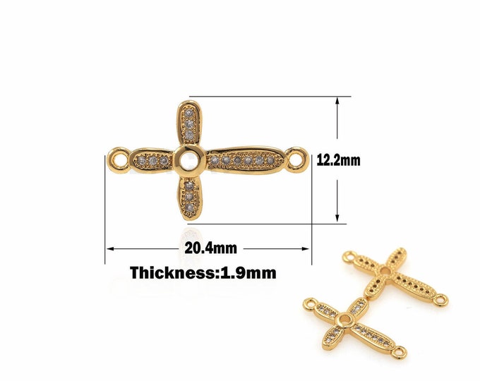 1PCS 18K Cross Connector, Cross Charm, Accessory Charm, Suitable for Necklace Hand Link Head Products Gold Filling 12.2x20.4x1.9mm