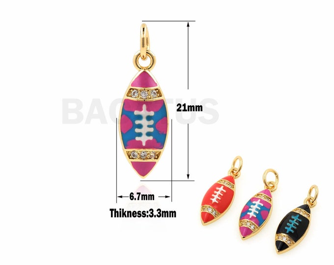 Micropavé CZ Rugby Pendant, 18K Gold Filled Enamel Rugby Necklace, Rugby Charm, Sports Charm, DIY Jewelry Accessories, 21x6.7x3.3mm