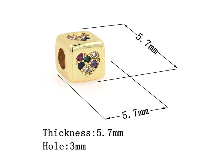 18K Gold Filled CZ Heart Beads,Gold Square Beads,Heart Beads DIY Gold Jewelry Making Supply