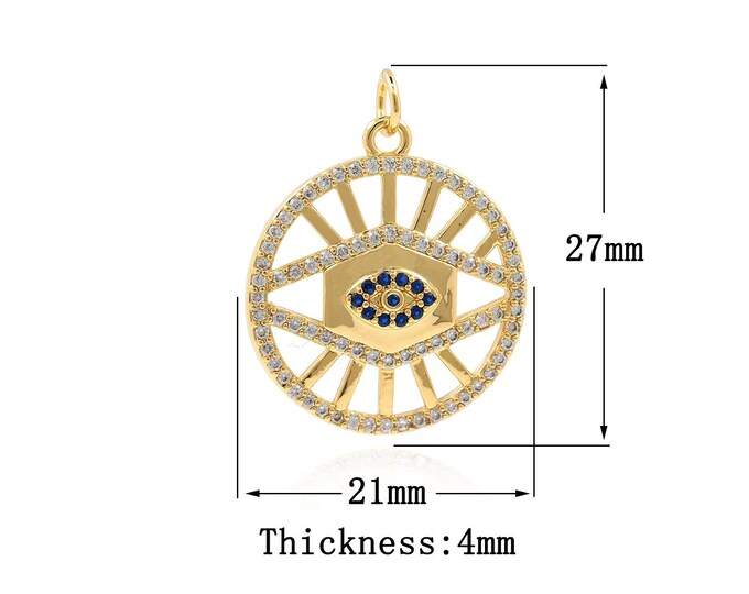 18K Gold Filled Devil eye pendant,Gold Dainty Eye Charms,Round Charm Bracelet Necklace for DIY Jewelry Making Supply