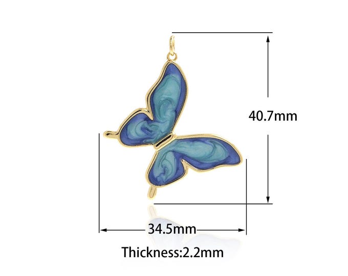 18K Gold Filled Butterfly Pendant, Gold Insect Charms, Enamel Butterfly Charm Bracelet Necklace, Suitable for DIY Jewelry Making Supply