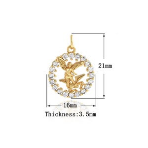 Angel Charm, 18K Gold Filled Round Charm, Micro Pave CZ Angel Pendant, DIY Jewelry Supplies, 21x16x3.5mm