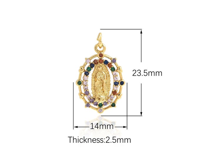 18K Gold Filled Virgin Mary Pendant,Gold Dainty Catholic Charms,Religion Charm Bracelet Necklace for DIY Jewelry Making Supply,23.5x14x2.5mm