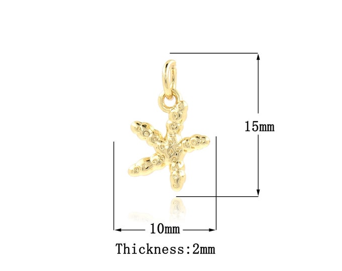 10pcs Starfish Pendant Beach Lover Gift, Starfish Necklace, Beach Jewelry, Starfish Jewelry, Zircon Star Pendant, Beach Style 15x10x2mm