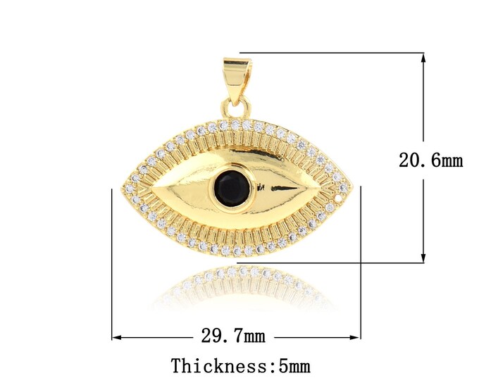 Micropavé CZ Enamel Eye Pendant,18K Gold Filled Eye Necklace, Greek Eye Charm, Eye Charm,DIY Jewelry Accessories, 29.7x20.6x5mm