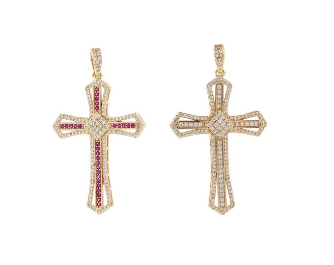 Cross Charm, 18K Gold Filled Cross Necklace, Religious Charm, Micro Pave CZ Christian Charm, DIY Jewelry Supplies, 57x33x5mm