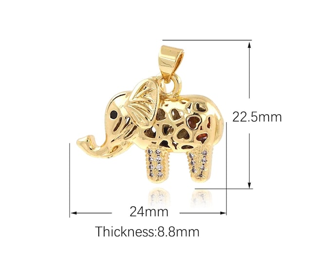 18K Gold Filled Elephant Pendant MicroPave CZ Suitable for Bracelet Necklace Jewelry Making Animal Jewelry Elephant Bracelet 22.5x24x8.8mm