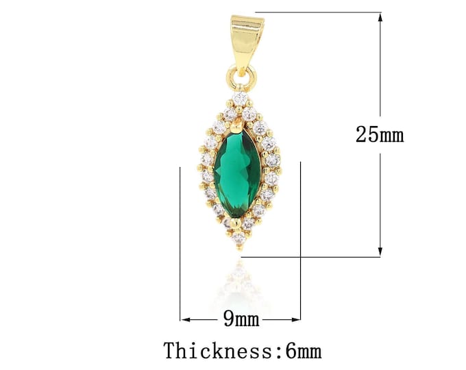 18K Gold Filled CZ Oval Pendant,Gold Dainty Oval Charms,Oval Charm Bracelet Necklace for DIY Jewelry Making Supply