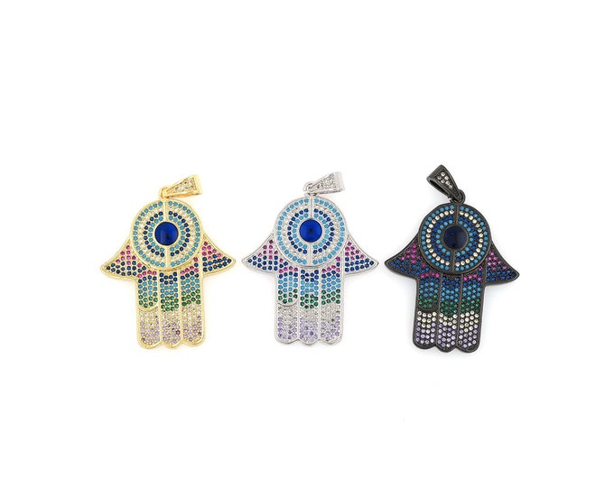 18K Gold Filled Hamsa Pendant,Gold Dainty Fatima Charms,CZ Hand Charm Bracelet Necklace for DIY Jewelry Making Supply