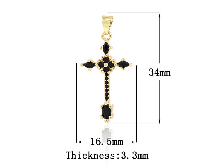 18K Gold Filled CZ Cross Pendant,Gold Dainty Religion Charms,Christian Charm Bracelet Necklace for DIY Jewelry Making Supply