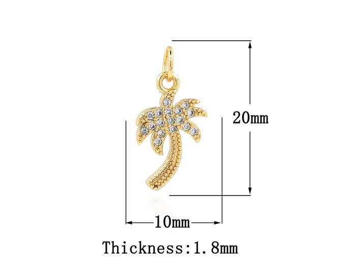 18K Gold Filled Tree of Life Pendant,Gold Dainty Coconut Tree Charms,CZ Tree Charm Bracelet Necklace for DIY Jewelry Making Supply