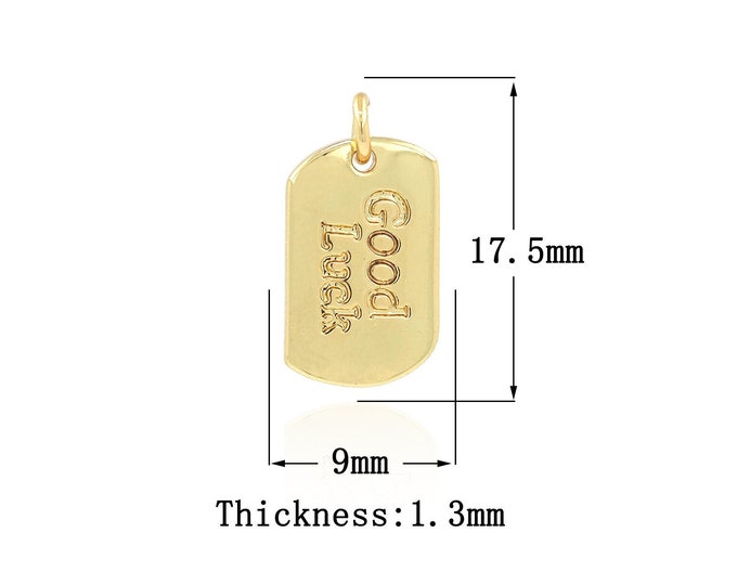 Gold Good Luck Pendant, 18K Gold Filled Square Charm, Word Necklace, Good Luck Charm, DIY Jewelry Supplies, 17.5x9x1.3mm