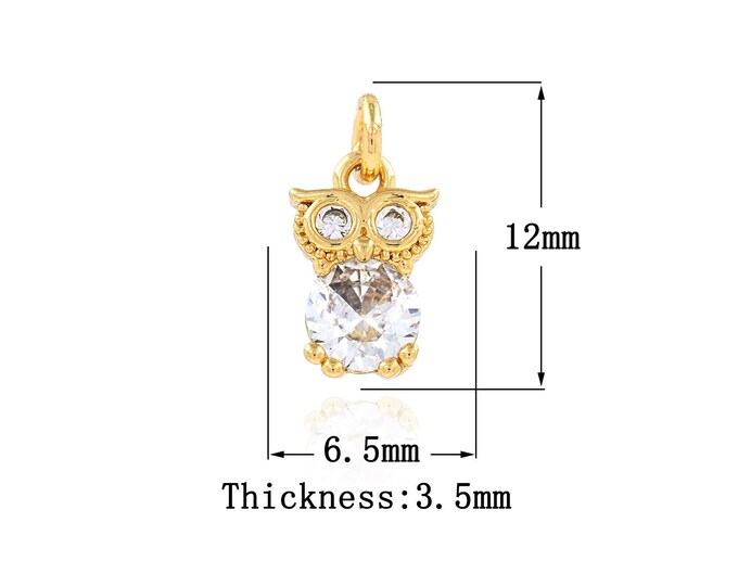 18K Gold Filled CZ Owl Pendant,Gold Dainty Owl Charms,Owl Charm Bracelet Necklace for DIY Jewelry Making Supply
