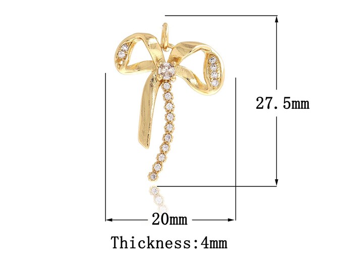 18K Gold Filled Bow Pendant,MicroPaved CZ Bow Tie Charms, Bow Necklace for DIY Jewelry Making Supplies