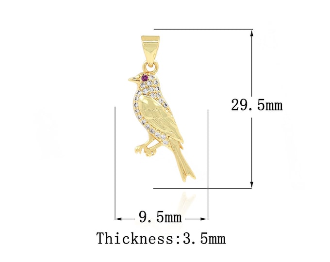Flying Charm, Hummingbird Charm, Bird Pendant,Micropavé CZ Bird Necklace,18K Gold Filled Gift Necklace,DIY Jewelry Supplies,29.5x9.5x3.5mm
