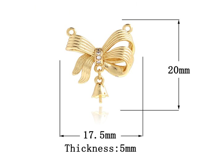 18K Gold Filled Bow Pendant,Bow Tie Charms,MicroPaved CZ,Bow Necklace for DIY Jewelry Making Supplies