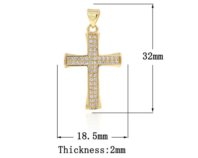 18K Gold Filled CZ Cross Pendant,Gold Dainty Christian Charms,Religion Charm Bracelet Necklace for DIY Jewelry Making Supply