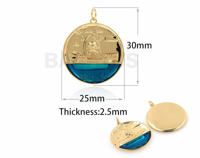 Enamel Pirate Ship Pendant, 18K Gold Filled Pirate Ship Charm, Nautical Charm, Nautical Pendant, DIY Jewelry Accessories, 30x25x2.5mm
