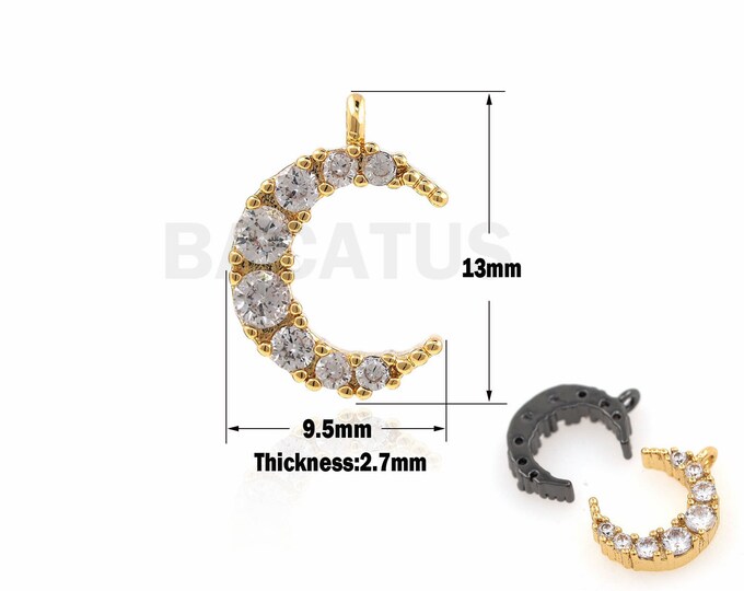 1PCS Gold Moon Pendant Moon Charms  Moon Necklace CZ Micro Pave Moon  For Jewerly Making 13x9.5x2.7mm