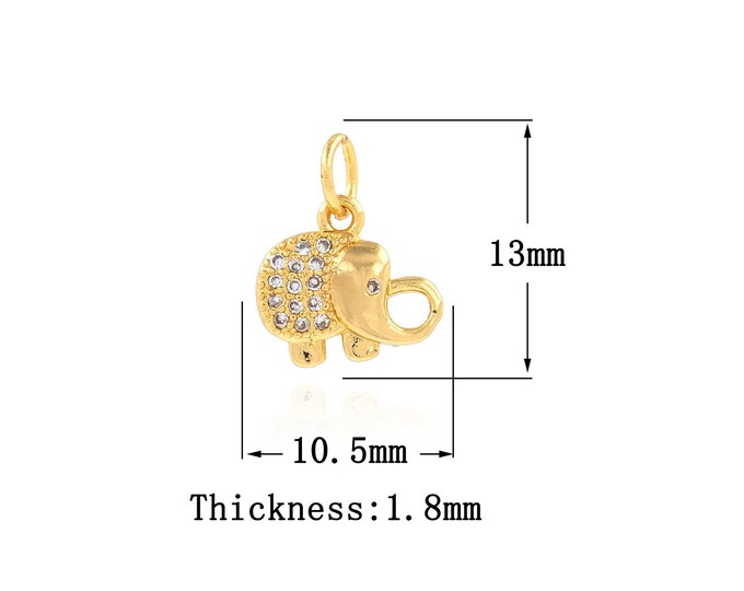 18K Gold Filled Elephant Pendant,Gold Dainty CZ Elephant Charms,Elephant Charm Bracelet Necklace for DIY Jewelry Making Supply
