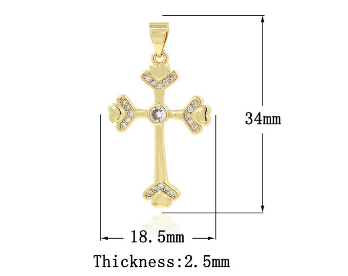 18K Gold Filled Cross Pendant,Gold Dainty CZ Christian Charms,Religion Charm Bracelet Necklace for DIY Jewelry Making Supply