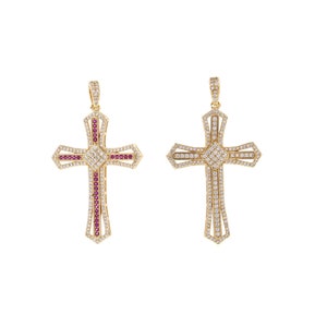 Cross Charm, 18K Gold Filled Cross Necklace, Religious Charm, Micro Pave CZ Christian Charm, DIY Jewelry Supplies, 57x33x5mm