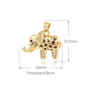 18K Gold Filled Elephant Pendant MicroPave CZ Suitable for Bracelet Necklace Jewelry Making Animal Jewelry Elephant Bracelet 22.5x24x8.8mm