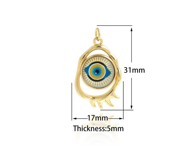 Micropavé CZ Enamel Eye Pendant,18K Gold Filled Eye Necklace, Greek Eye Charm, Eye Charm,DIY Jewelry Accessories, 31x17x5mm