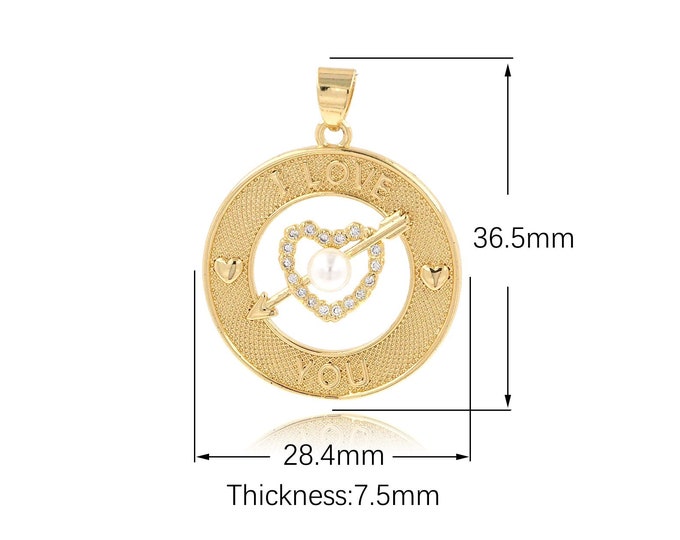 Micropave CZ Love Pendant,18K Gold Filled Love Necklace,Heart Charm,Heart-Shaped Pendant,Love Charm,DIY Jewelry Accessories,36.5x28.4x7.5mm