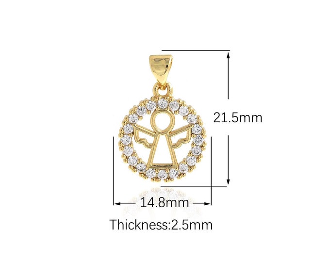 Medallion Pendant,Angel Pendant, Angel Necklace, Golden Angel Pendant, Angel Charm, Suitable For Jewelry Making Supplies 21.5x14.8x2.5mm