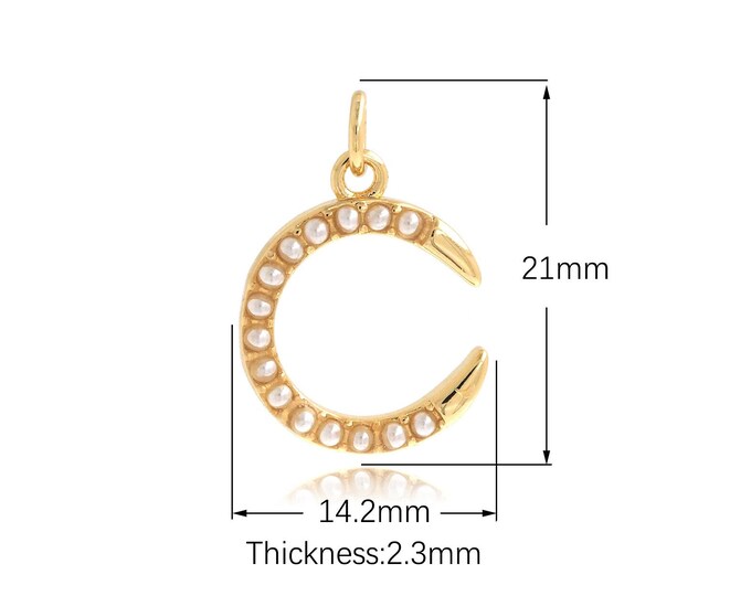 1PCS 18K Gold Filled Crescent Pendant, Moon Necklace, Micropavé CZ Moon Pendant, Minimalist Charm, Moon Charm, Jewelry Making 21x14.2x2.3mm