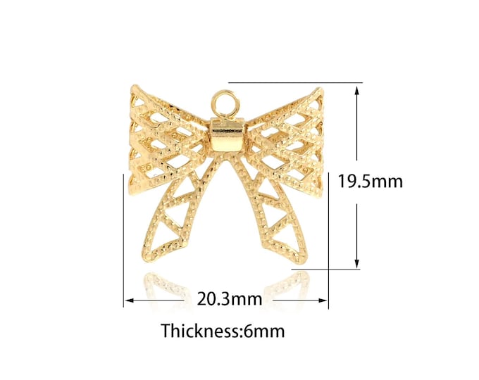 18K Gold Filled Bow Pendant,Bow Charm, Bow Tie Charms,Bow Necklace for DIY Jewelry Making Supplies,19.5x20.3x6mm
