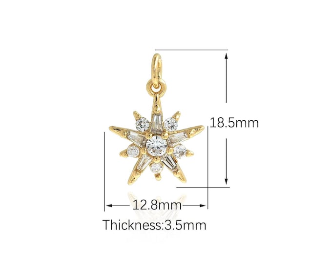 Micropavé CZ Star Charm Dainty Star Charms,18K Gold Filled Polaris Pendant,Bracelet Necklace for DIY Jewelry Making Supply,18.5x12.8x3.5mm
