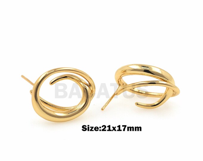 1 Pair, 18K Gold Filled Hoop Earrings, Hoop Pendants, Line Earrings, Exquisite Everyday Earrings,  Gift For Her 21x17mm