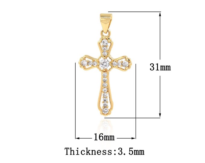 18K Gold Filled CZ Cross Pendant,Gold Dainty Religion Charms,Christian Charm Bracelet Necklace for DIY Jewelry Making Supply