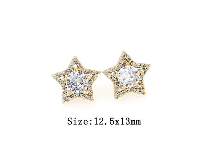 18K Gold Filled Star Stud Earrings,Gold Star Stud Earrings,CZ Star Stud Earrings,Gift for Her