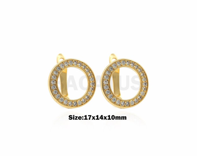 1Pair Gold Filled Round Hollow Earrings Cubic Zirconia Circle Earrings Jewelry Wear Perforated Earrings Ladies Fashion Jewelry 17x14x10mm