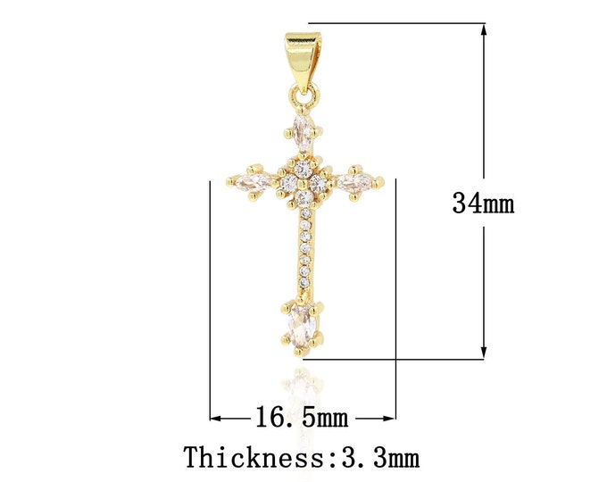 18K Gold Filled Cross Pendant,Gold Dainty CZ Religion Charms,Christian Charm Bracelet Necklace for DIY Jewelry Making Supply