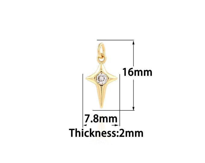 18K Gold Filled Star Pendant,Gold Dainty Cross Star Charms,CZ Star Charm Bracelet Necklace for DIY Jewelry Making Supply