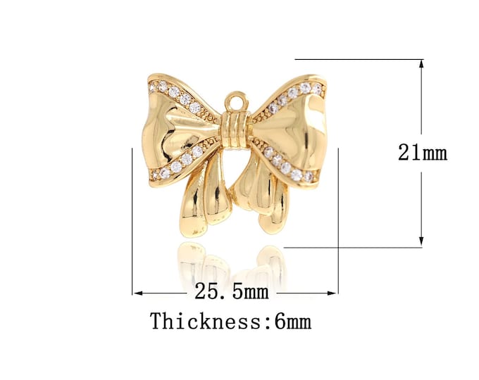 18K Gold Filled Bow Pendant,MicroPaved CZ,Bow Necklace for DIY Jewelry Making Supplies,Bow Tie Charms