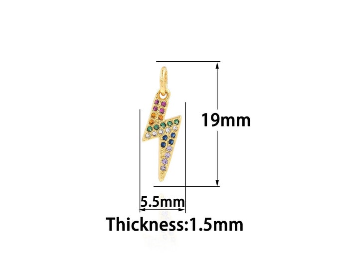 18K Gold Filled Lightning Pendant,Gold Dainty Lightning Charms,CZ Lightning Charm Bracelet Necklace for DIY Jewelry Making Supply