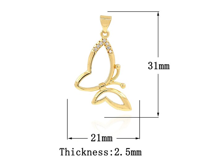18K Gold Filled CZ Butterfly Pendant,Gold Dainty Butterfly Charms,Butterfly Charm Bracelet Necklace for DIY Jewelry Making Supply