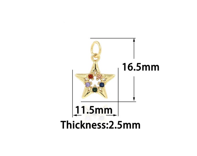 18K Gold Filled Star Pendant,Gold Dainty Star Charms,CZ Star Charm Bracelet Necklace for DIY Jewelry Making Supply