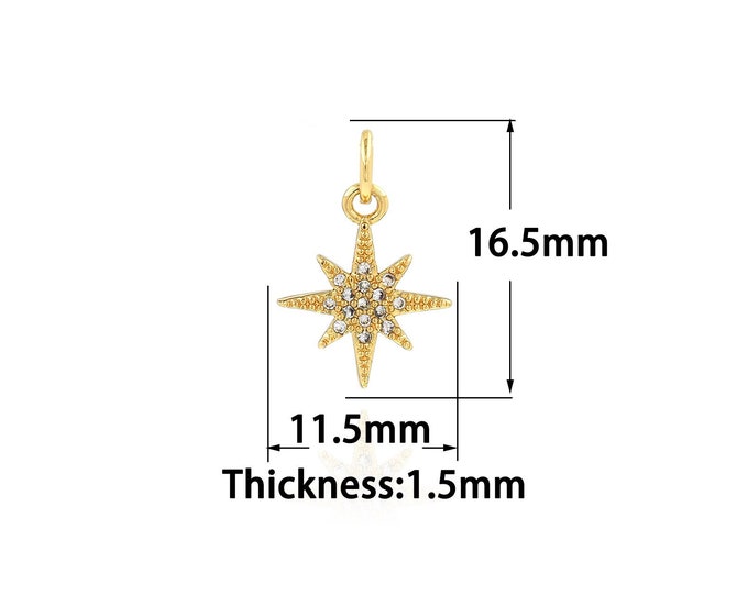 18K Gold Filled Star Pendant,Gold Dainty North Star Charms,CZ Star Charm Bracelet Necklace for DIY Jewelry Making Supply