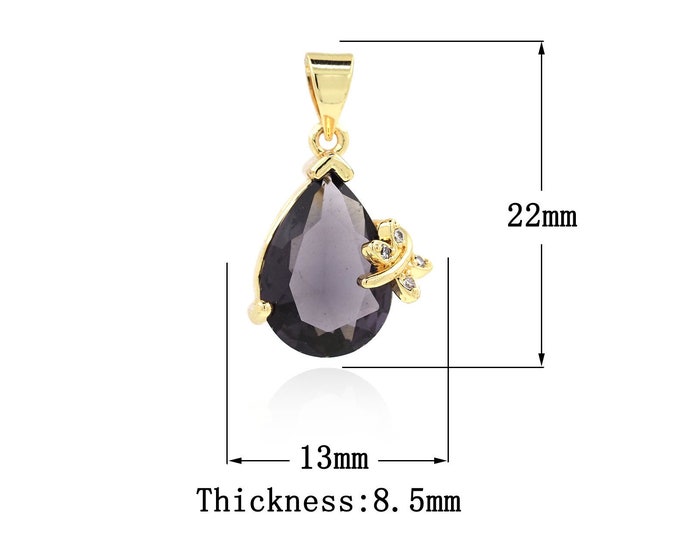 18K Gold Filled CZ Water Drop Pendant,Gold Dainty Butterfly Charms,Water Drop Charm Bracelet Necklace for DIY Jewelry Making Supply
