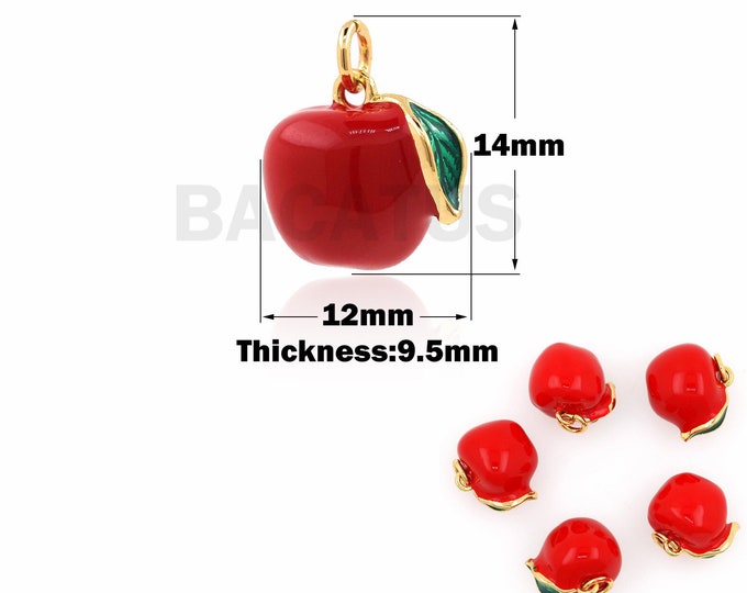 Apple Pendant, 18K Gold Filled Enamel Apple Necklace, DIY Jewelry Accessories, Enamel Fruit Pendant, Apple Charm, 14x12x9.5mm