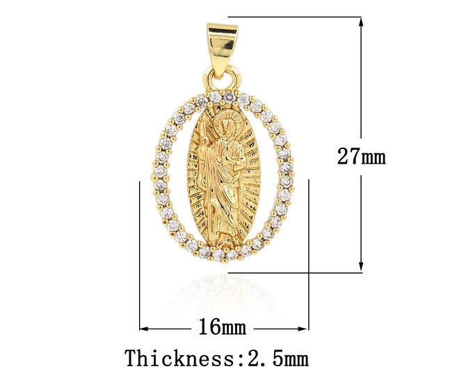 18K Gold Filled CZ Saint Jude Pendant,Gold Dainty St.Juda Charms,Religion Charm Bracelet Necklace for DIY Jewelry Making Supply