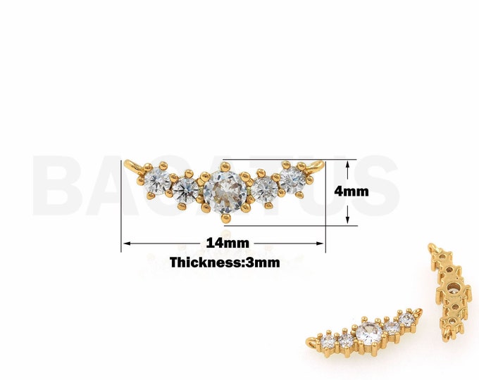 Curvy Charm, Micropavé CZ Bar Pendant, Flower Necklace, 18K Gold Filled Garland Charm, DIY Jewelry Supplies, 4x14x3mm