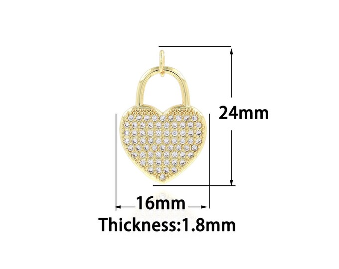 18K Gold Filled Heart Lock Pendant,Gold Dainty Heart Charms,CZ Heart Charm Bracelet Necklace for DIY Jewelry Making Supply