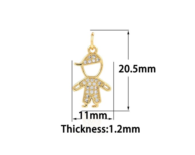 18K Gold Filled Boy Pendant,Gold Dainty Character Charms,CZ Boy Charm Bracelet Necklace for DIY Jewelry Making Supply